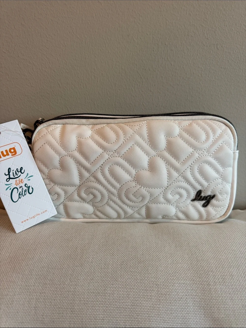 Rare-lug coupe XL Limited Edition white Satin Luxe heart crossbody/belt bag